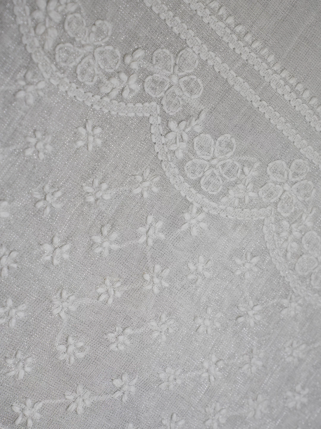 Ada Hand Embroidered Silver Grey Chanderi Lucknowi Chikankari Curtain 01A500819