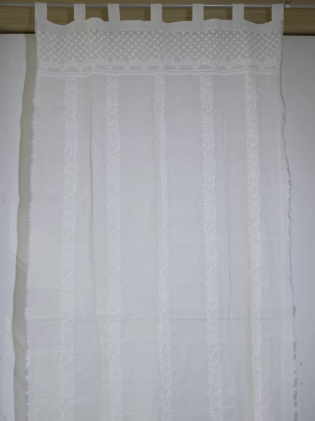 Ada Hand Embroidered Silver Grey Chanderi Lucknowi Chikankari Curtain 01A500819