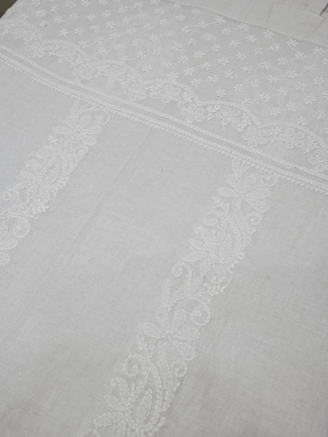Ada Hand Embroidered Silver Grey Chanderi Lucknowi Chikankari Curtain 01A500819