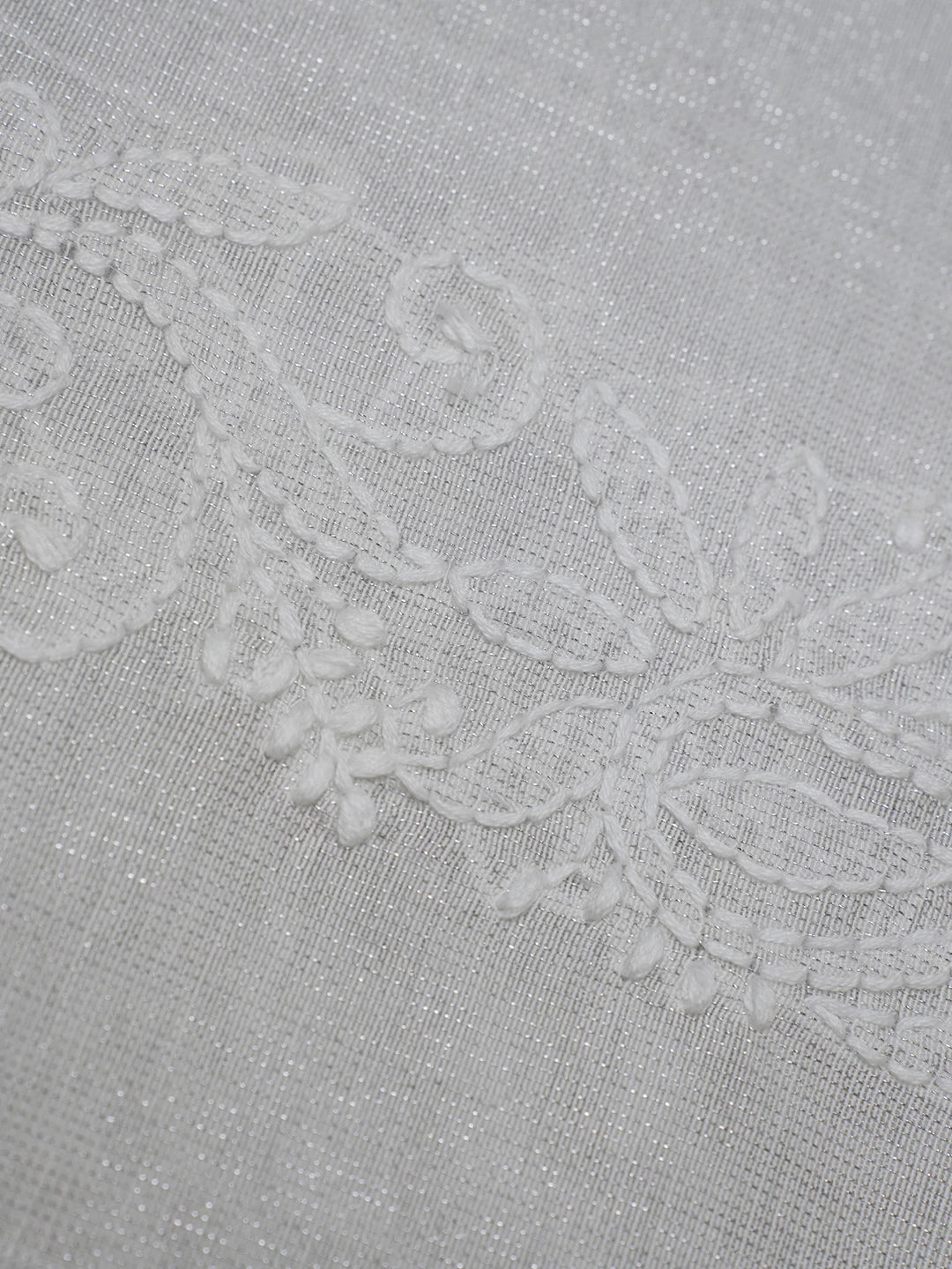 Ada Hand Embroidered Silver Grey Chanderi Lucknowi Chikankari Curtain 01A500819