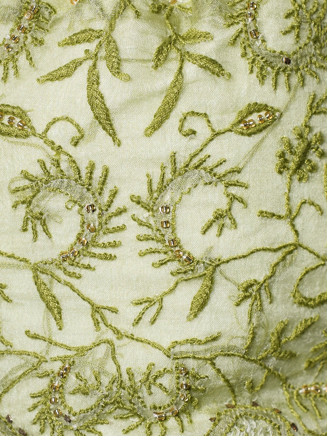 Ada Hand Embroidered Tea Green Organza Lucknowi Chikankari Potli Bag With Cutdana Work 01A498899