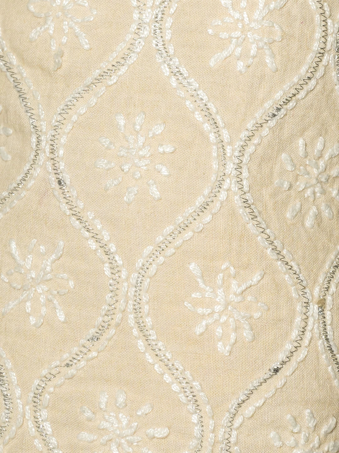 Ada Hand Embroidered Beige Cotton Lucknowi Chikankari Potli Bag With Zari Work 01A513058