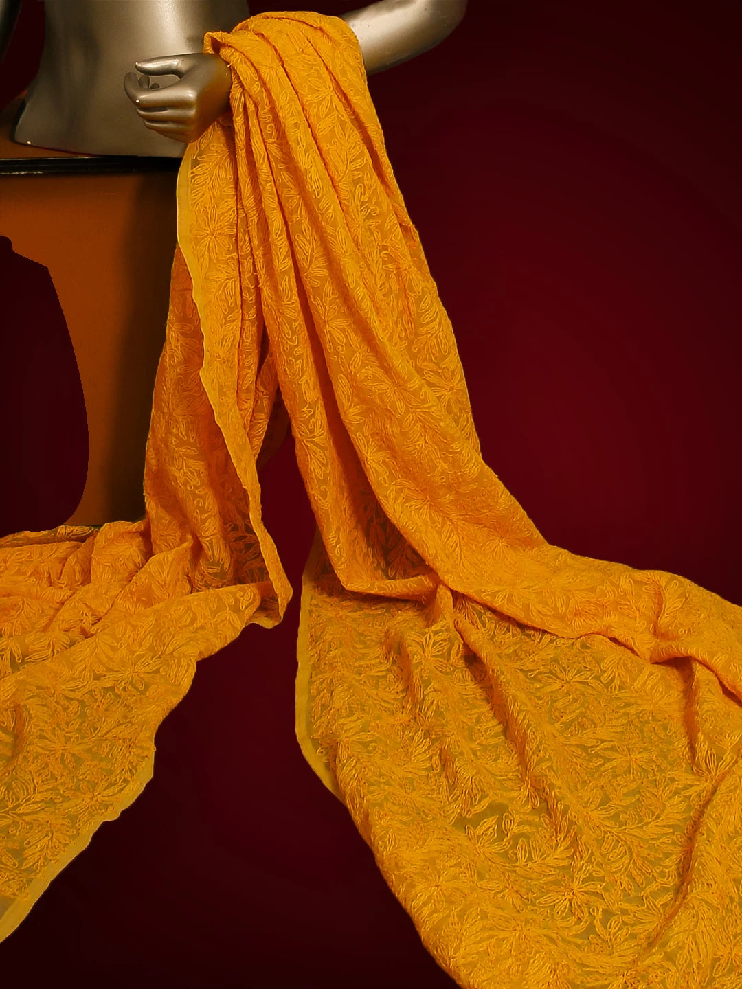 Ada Hand Embroidered Mustard Georgette Lucknowi Chikankari Dupatta 01A211081