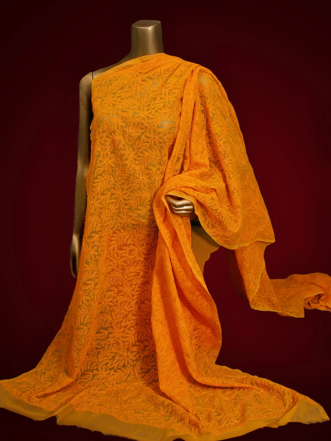 Ada Hand Embroidered Mustard Georgette Lucknowi Chikankari Dupatta 01A211081