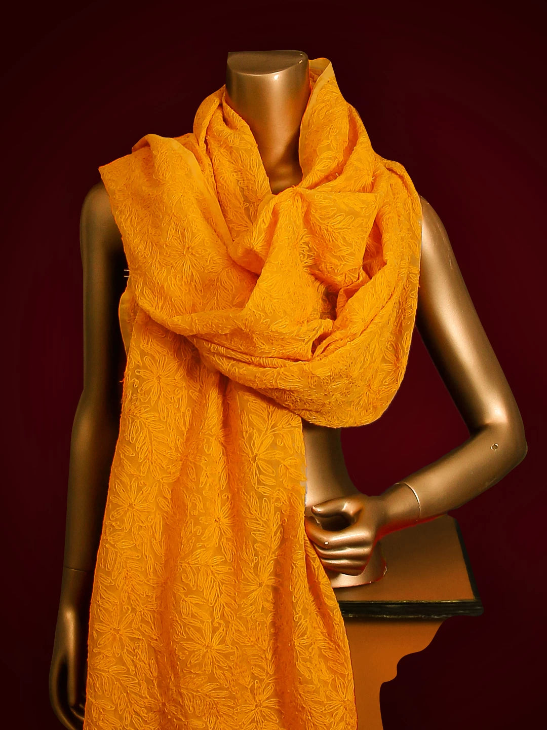 Ada Hand Embroidered Mustard Georgette Lucknowi Chikankari Dupatta 01A211081