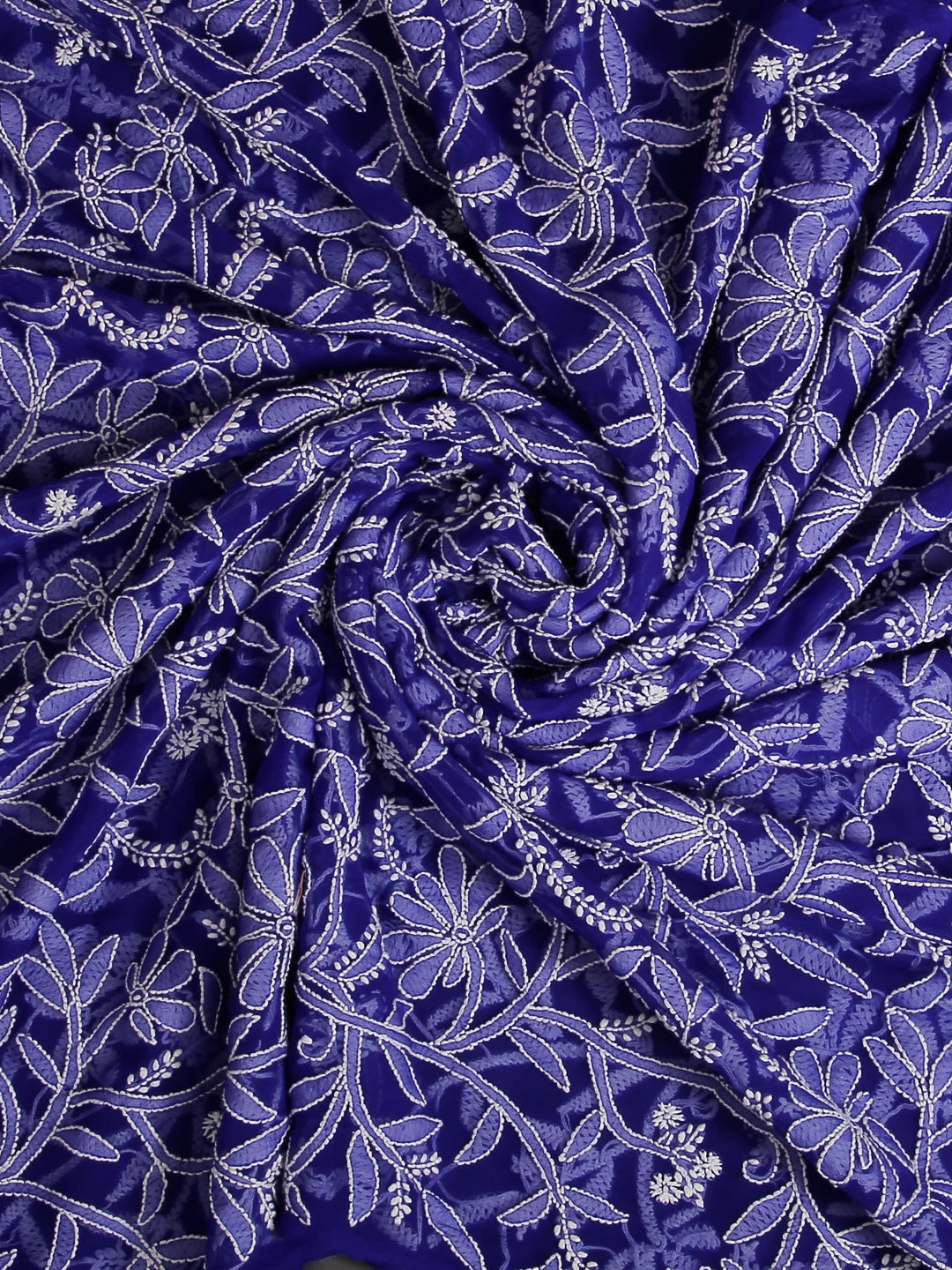 Ada Hand Embroidered Royal Blue Georgette Lucknowi Chikankari Dupatta 01A218292