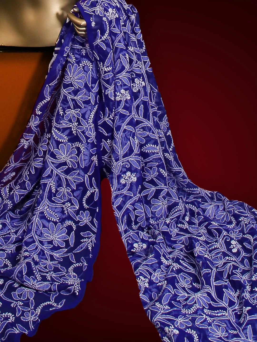 Ada Hand Embroidered Royal Blue Georgette Lucknowi Chikankari Dupatta 01A218292