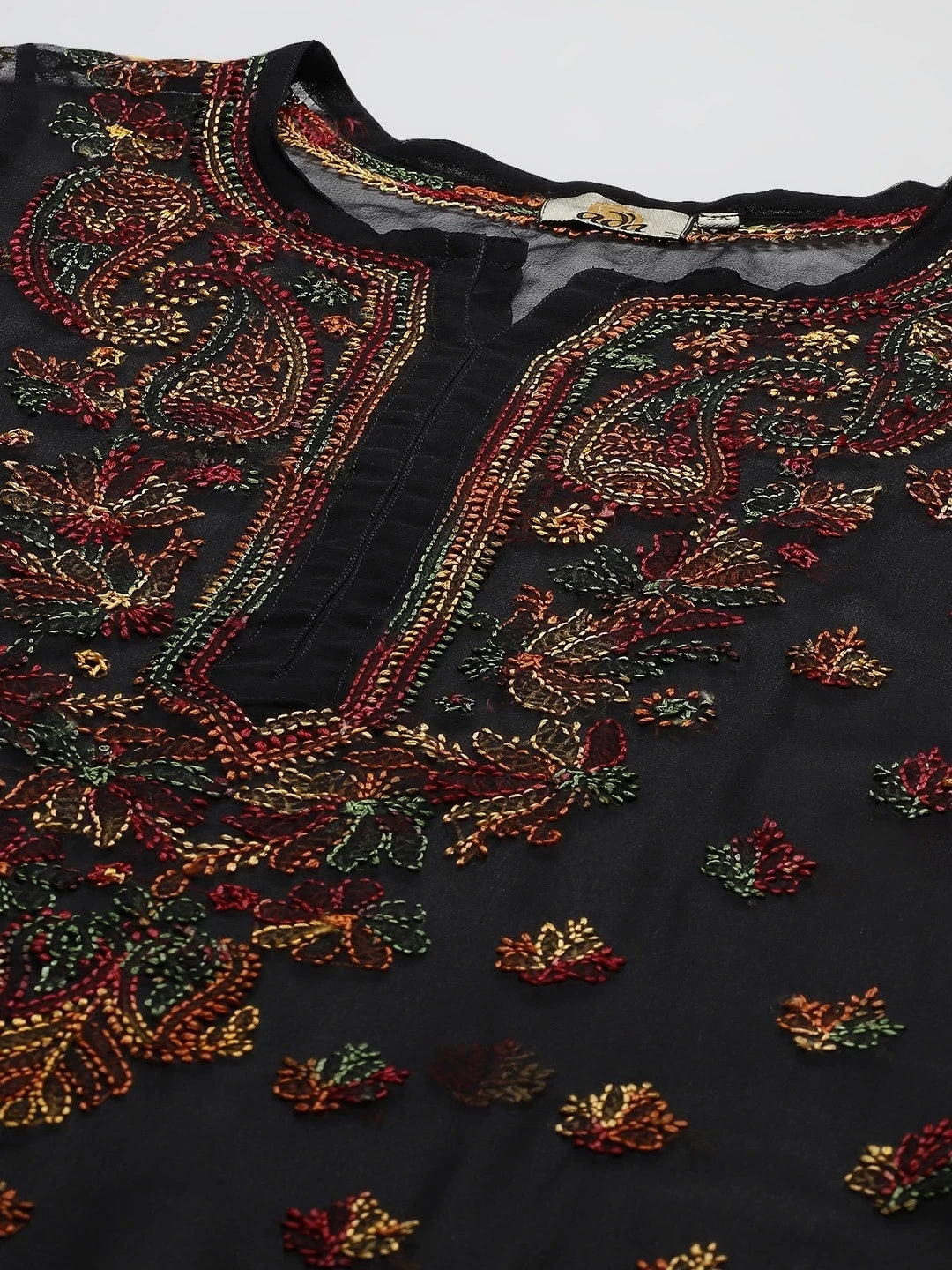 Ada Hand Embroidered Black Georgette Lucknowi Chikankari Kurta Set with Slip A811220