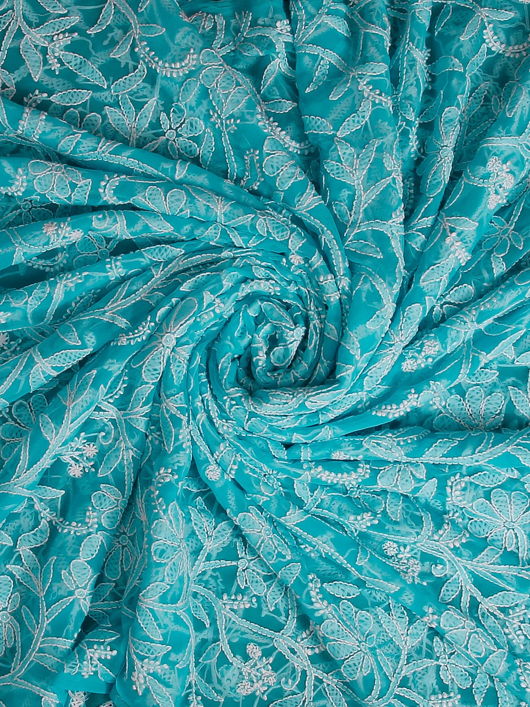 Ada Hand Embroidered Firozi Blue Georgette Lucknowi Chikankari Dupatta 01A218295