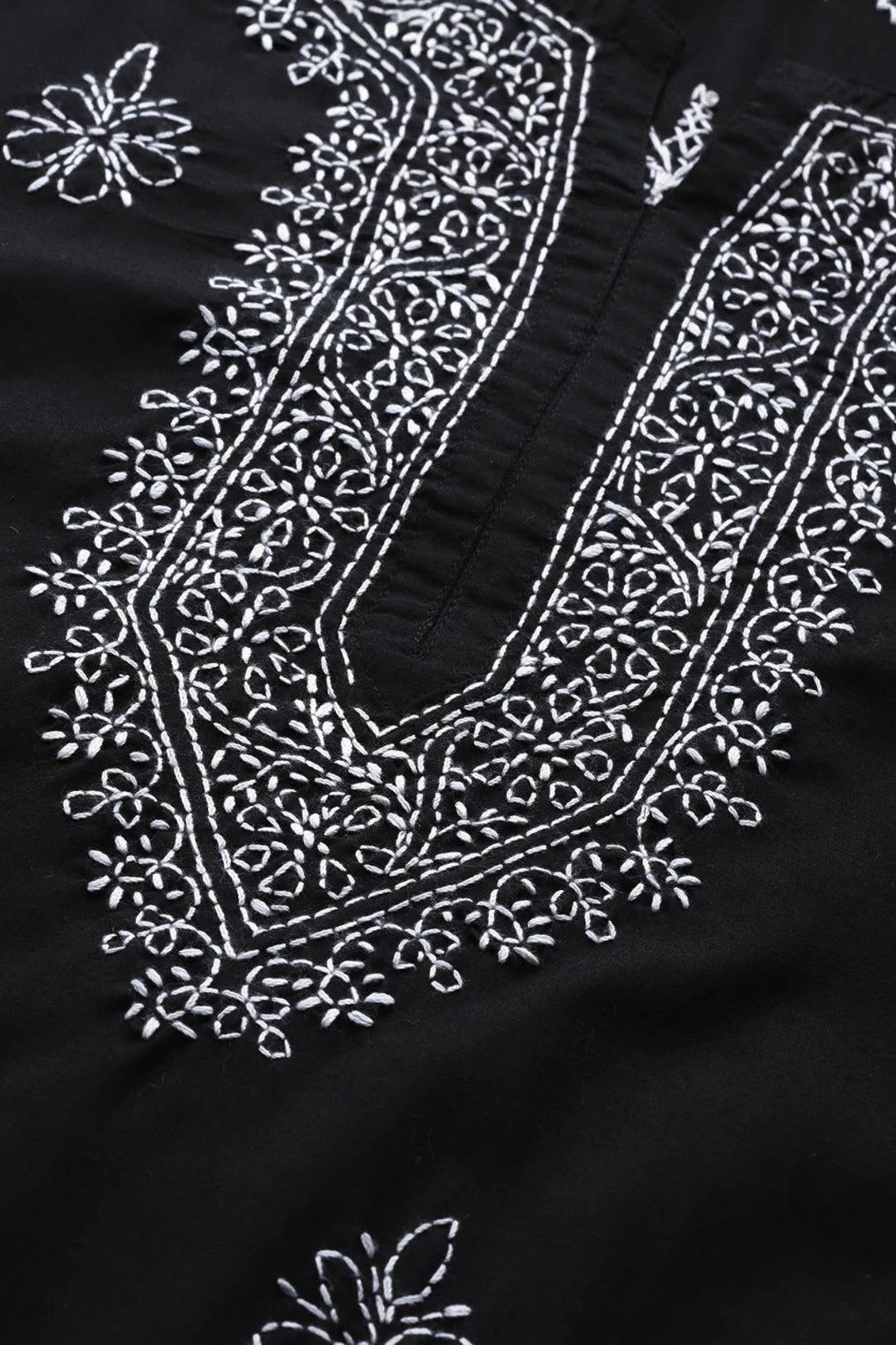 Ada Hand Embroidered Black Cotton Lucknowi Chikankari Short Kurti A210717