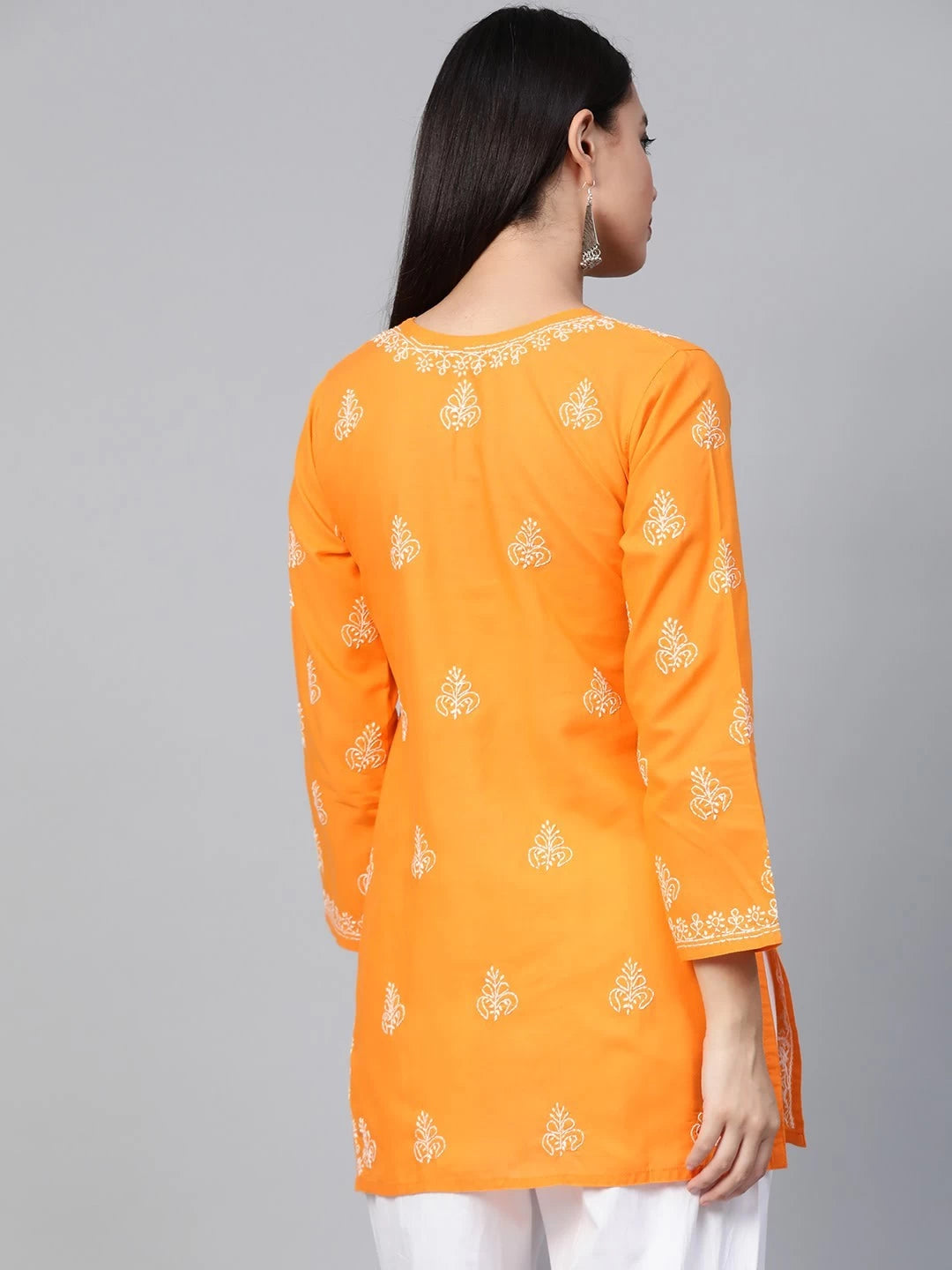 Ada Hand Embroidered Mustard Cotton Lucknowi Chikankari Straight Kurti A210866