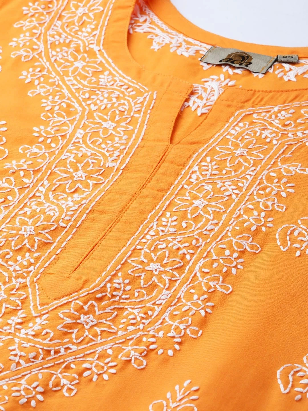 Ada Hand Embroidered Mustard Cotton Lucknowi Chikankari Straight Kurti A210866