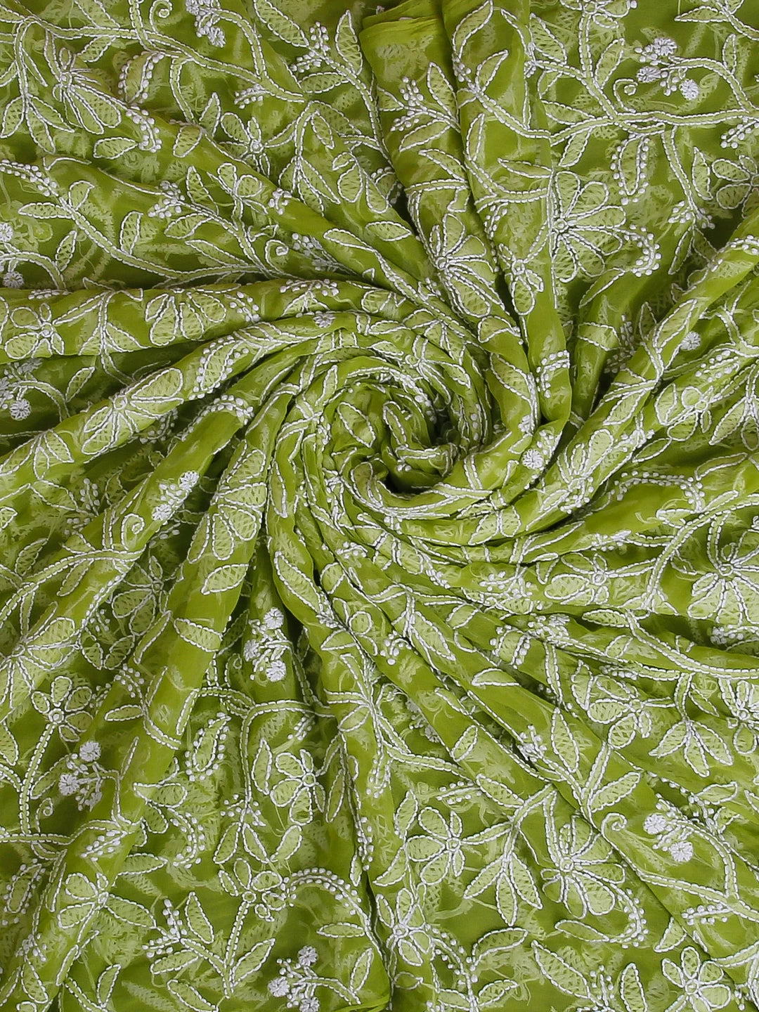 Ada Hand Embroidered Green Georgette Lucknowi Chikankari Dupatta 01A218300