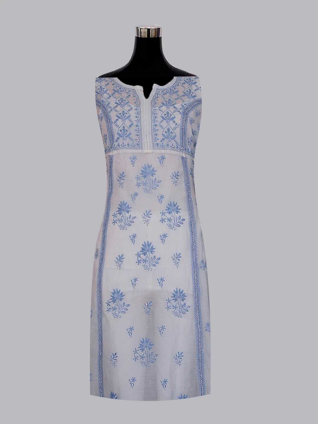 Ada Hand Embroidered Blue Mulmul Chanderi Lucknowi Chikakari Semi-Stitched Kurta Dupatta Set With Cutdana Work 01A462805