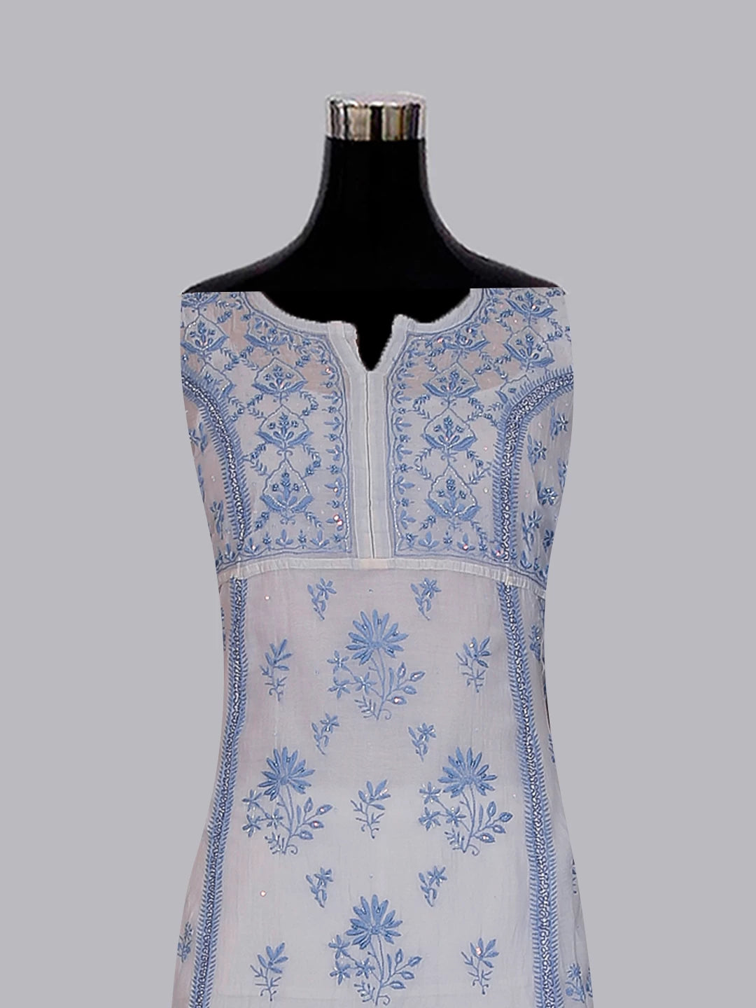 Ada Hand Embroidered Blue Mulmul Chanderi Lucknowi Chikakari Semi-Stitched Kurta Dupatta Set With Cutdana Work 01A462805