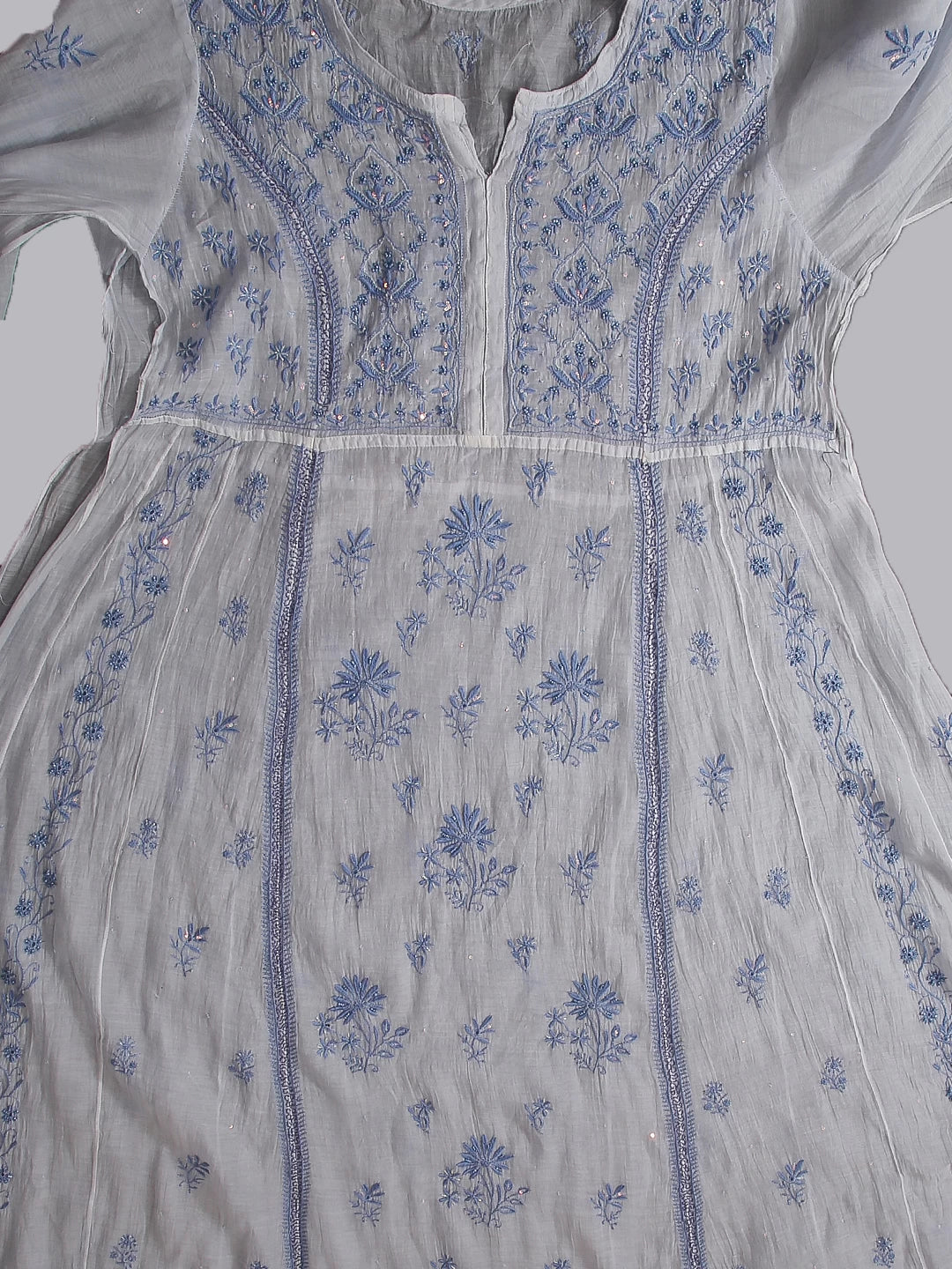 Ada Hand Embroidered Blue Mulmul Chanderi Lucknowi Chikakari Semi-Stitched Kurta Dupatta Set With Cutdana Work 01A462805