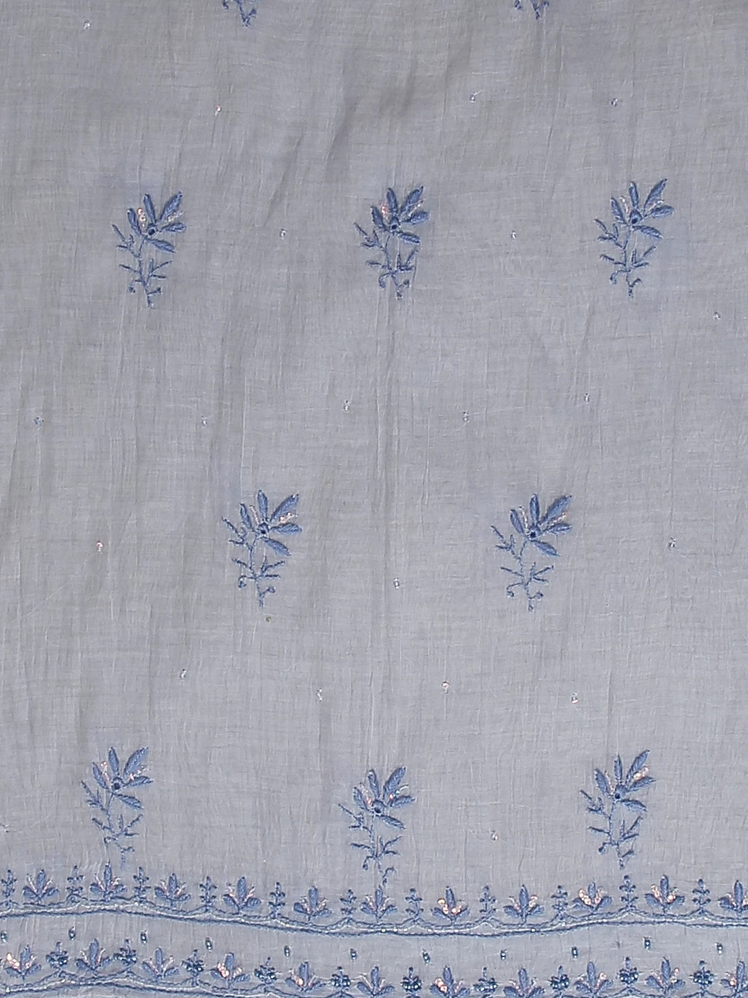 Ada Hand Embroidered Blue Mulmul Chanderi Lucknowi Chikakari Semi-Stitched Kurta Dupatta Set With Cutdana Work 01A462805