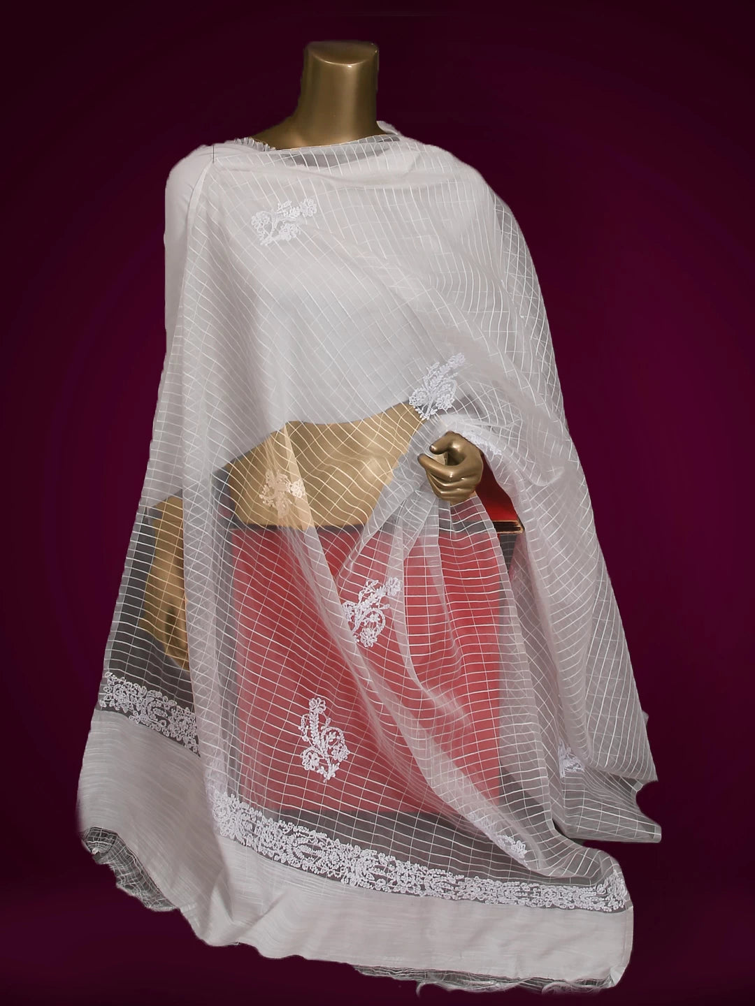 Ada Hand Embroidered White Organza Lucknowi Chikankari Dupatta 01A80378