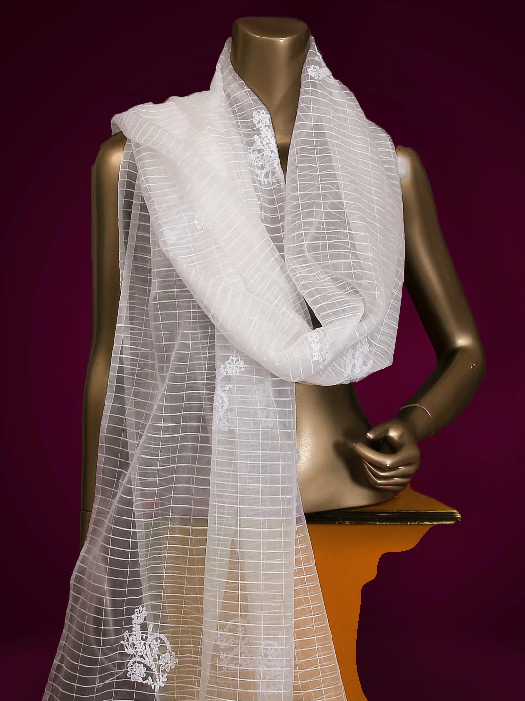 Ada Hand Embroidered White Organza Lucknowi Chikankari Dupatta 01A80378