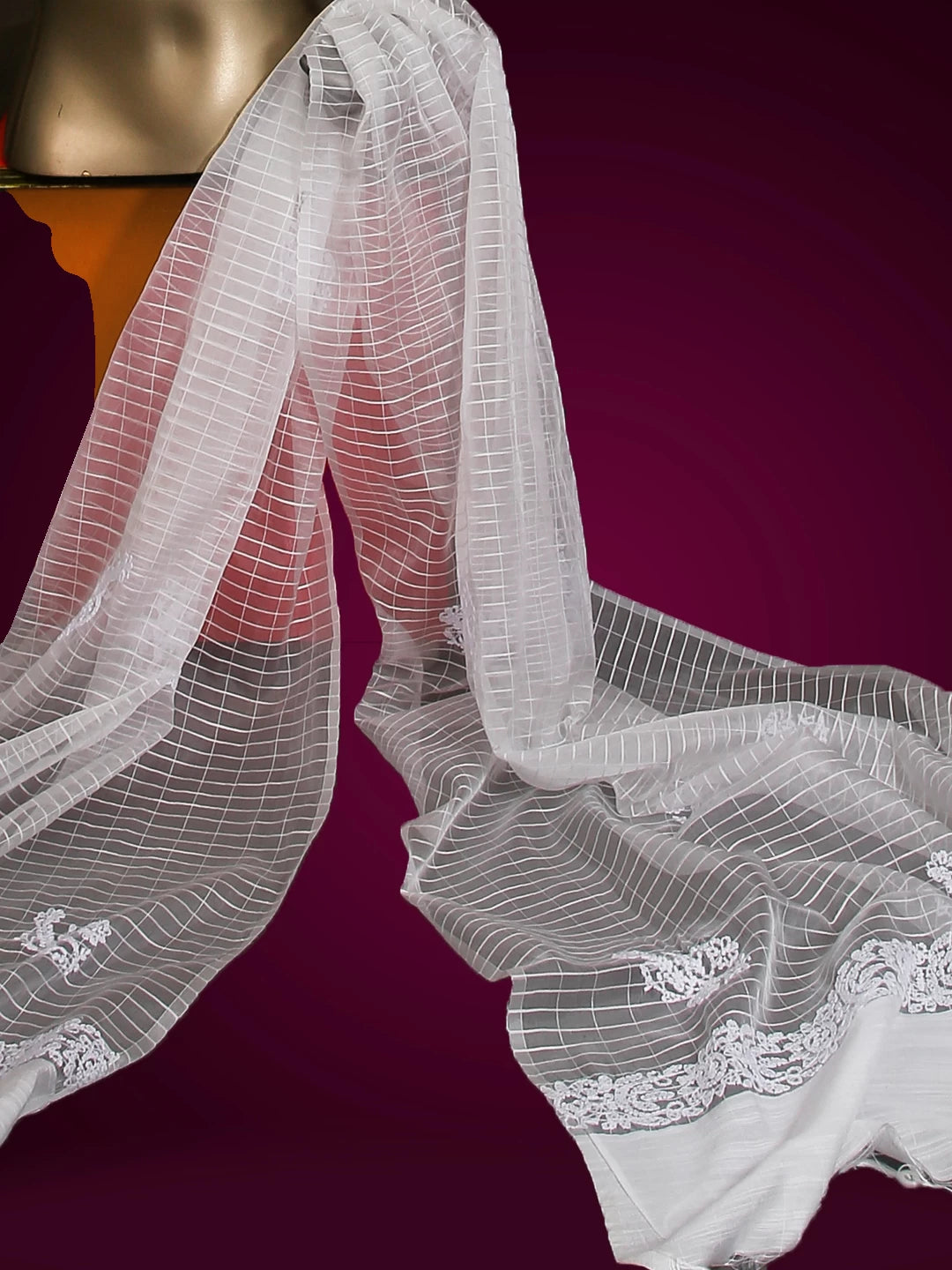 Ada Hand Embroidered White Organza Lucknowi Chikankari Dupatta 01A80378