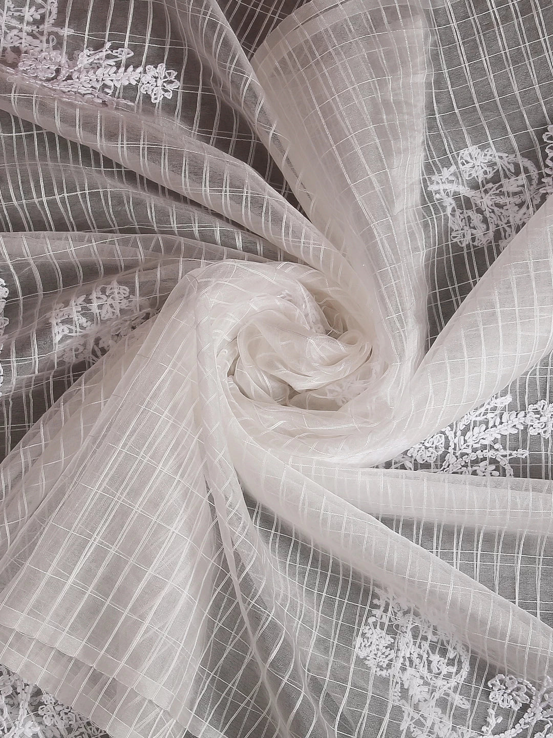 Ada Hand Embroidered White Organza Lucknowi Chikankari Dupatta 01A80378