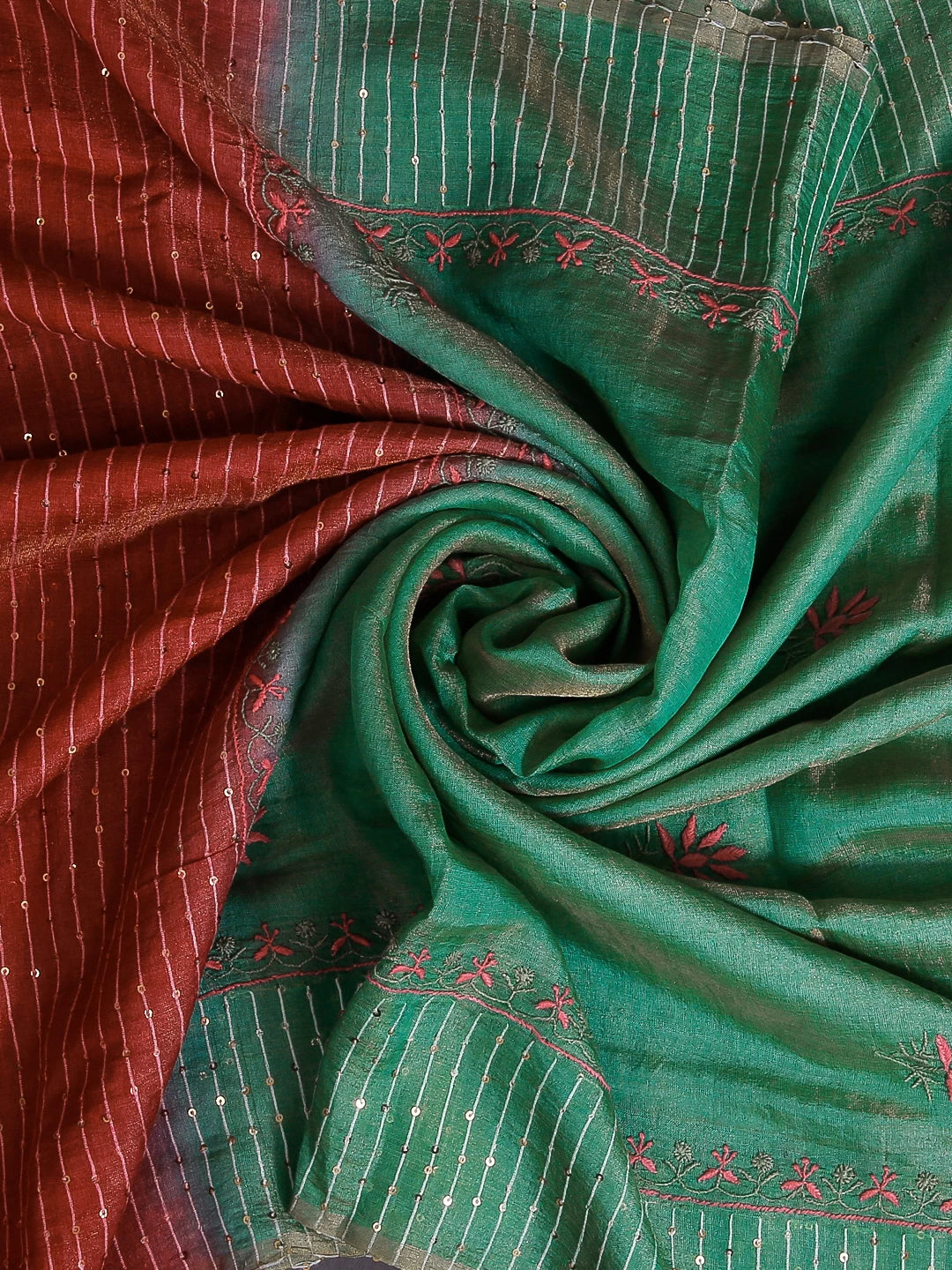 Ada Hand Embroidered Green Tussar Silk Lucknowi Chikankari Dupatta With Sequinned Work 01A338685