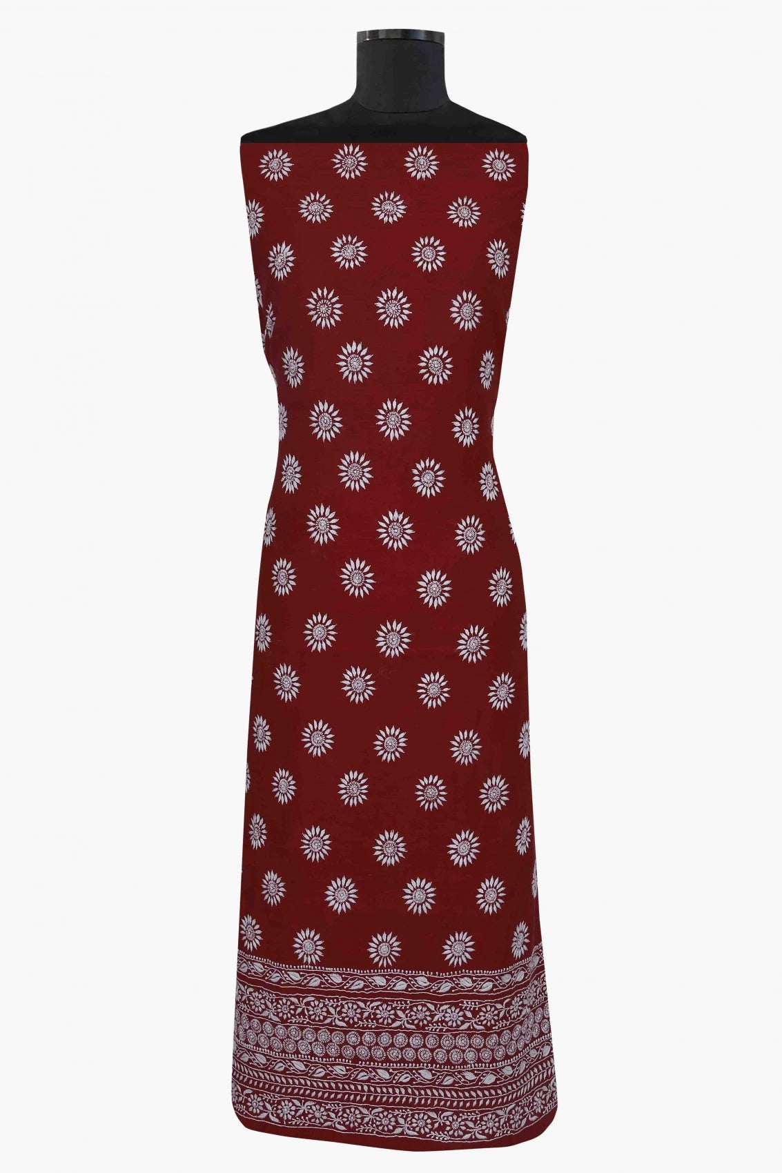 Ada Hand Embroidered Crimson Red Cotton Lucknowi Chikankari Unstitched Suit Piece A489068