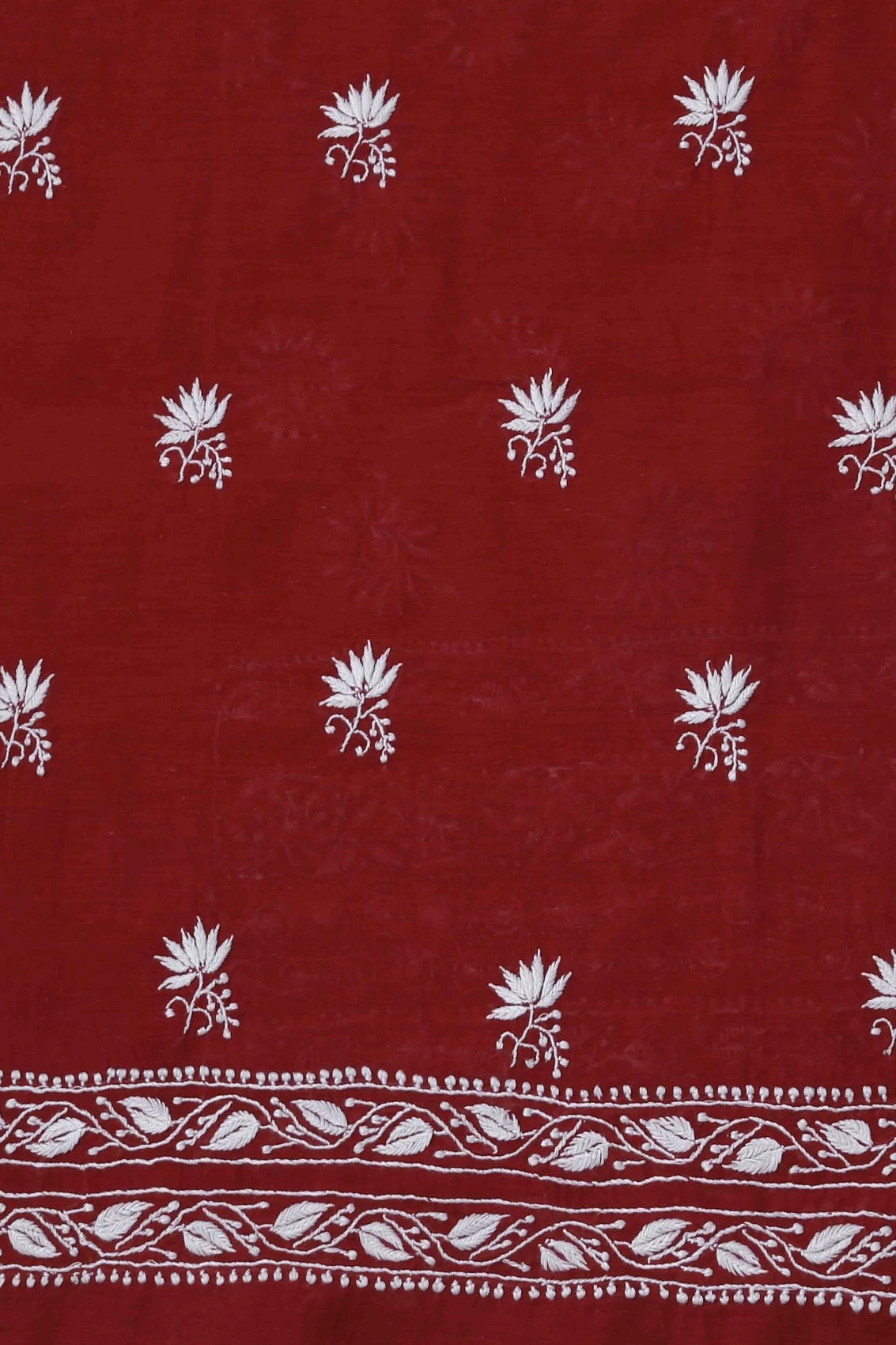 Ada Hand Embroidered Crimson Red Cotton Lucknowi Chikankari Unstitched Suit Piece A489068