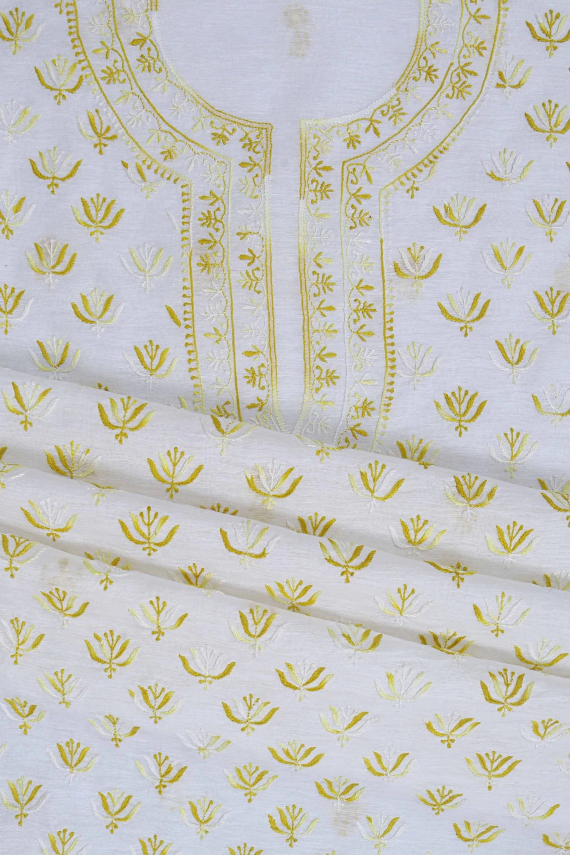 Ada Hand Embroidered White Cotton Lucknowi Chikankari Unstitched Kurta Dupatta Set 01A165720