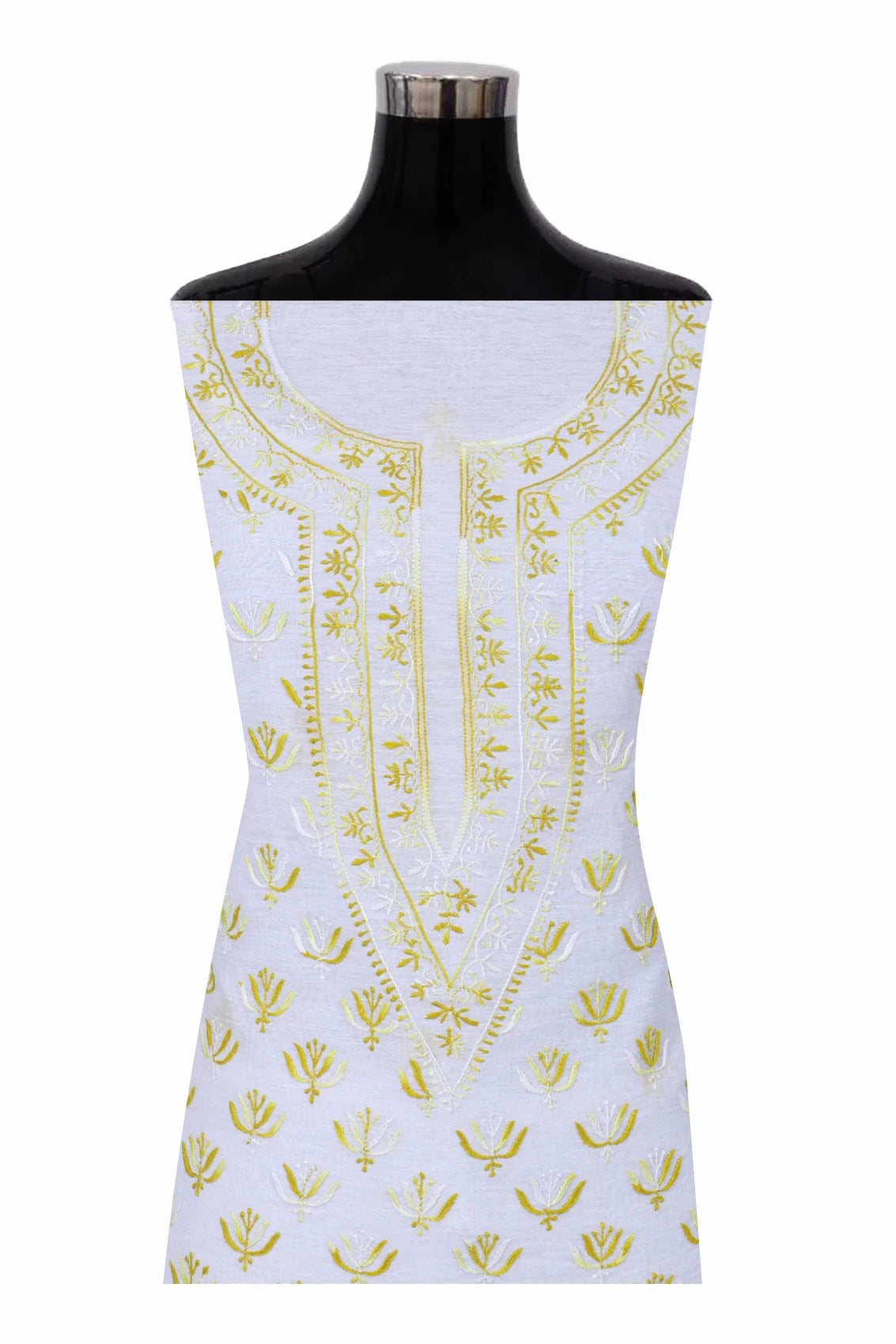 Ada Hand Embroidered White Cotton Lucknowi Chikankari Unstitched Kurta Dupatta Set 01A165720