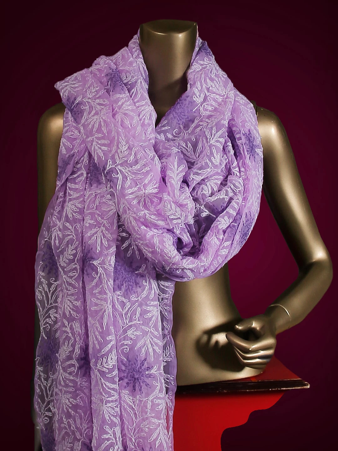 Ada Hand Embroidered Lavender Georgette Lucknowi Chikankari Dupatta 01A412745