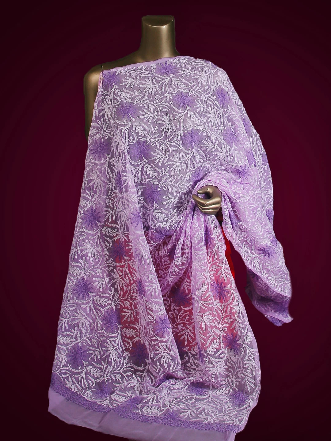 Ada Hand Embroidered Lavender Georgette Lucknowi Chikankari Dupatta 01A412745