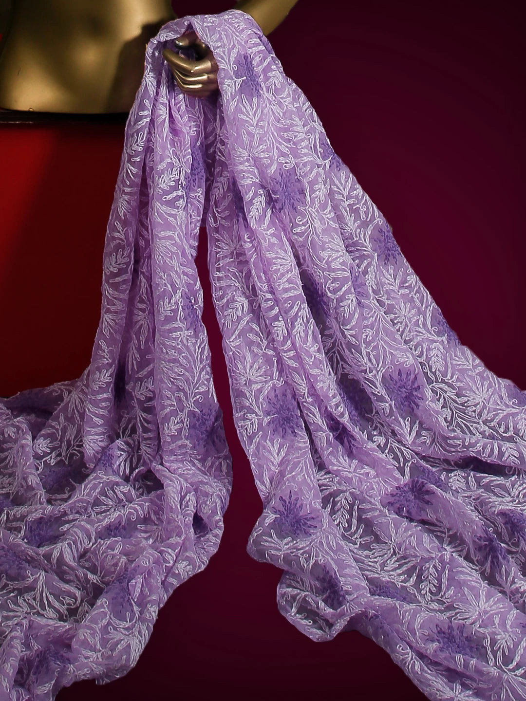 Ada Hand Embroidered Lavender Georgette Lucknowi Chikankari Dupatta 01A412745