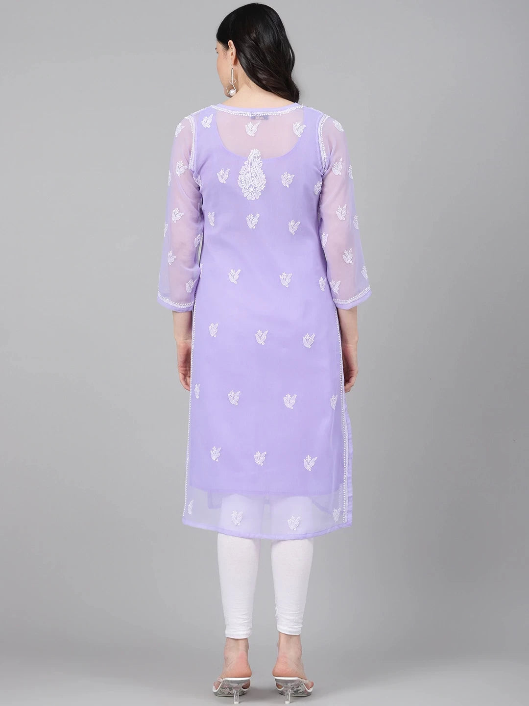 Ada Hand Embroidered Mauve Georgette Lucknowi Chikankari Kurta With Slip A411160