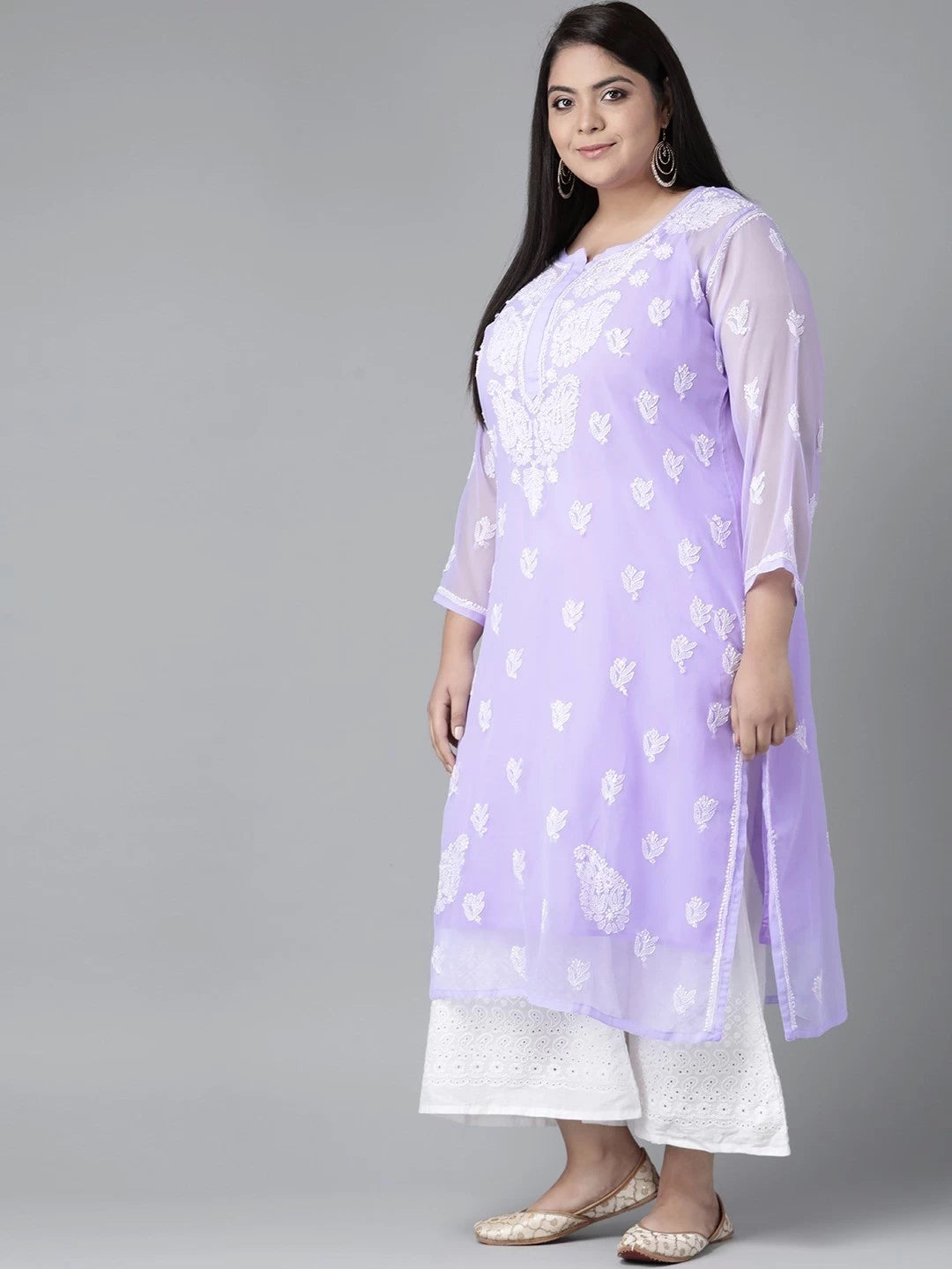 Ada Hand Embroidered Mauve Georgette Lucknowi Chikankari Kurta With Slip A411160