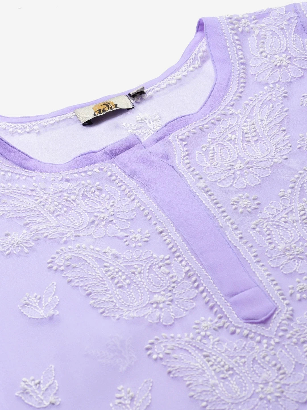 Ada Hand Embroidered Mauve Georgette Lucknowi Chikankari Kurta With Slip A411160