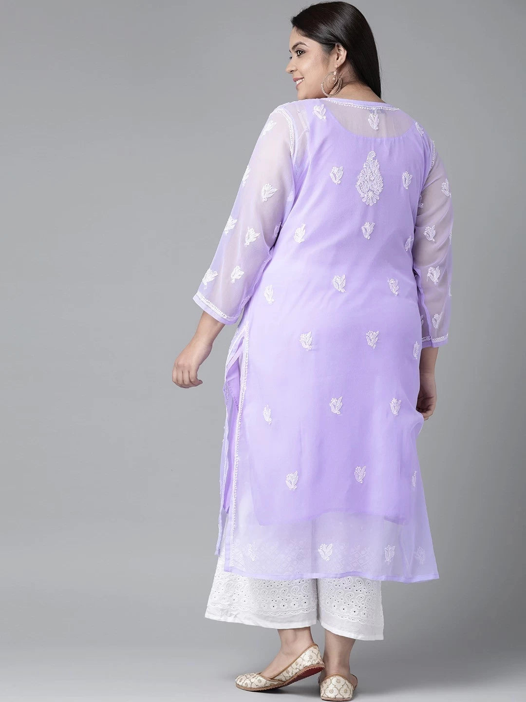 Ada Hand Embroidered Mauve Georgette Lucknowi Chikankari Kurta With Slip A411160