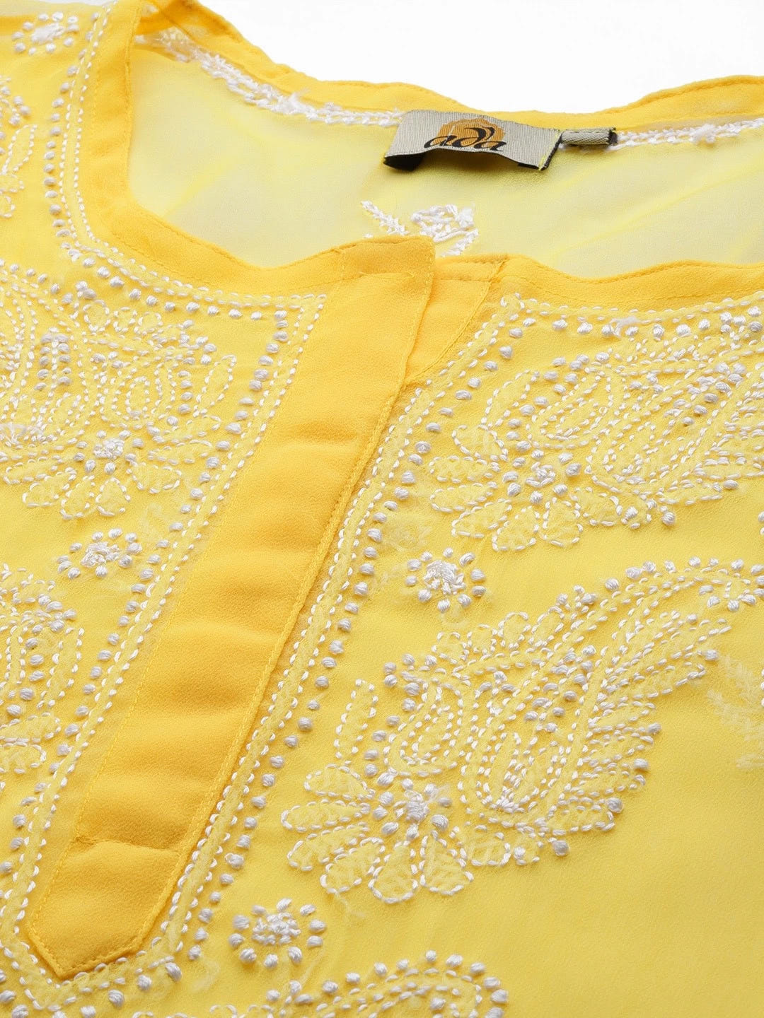 Ada Hand Embroidered Yellow Georgette Lucknowi Chikankari Straight Kurta With Slip A411128