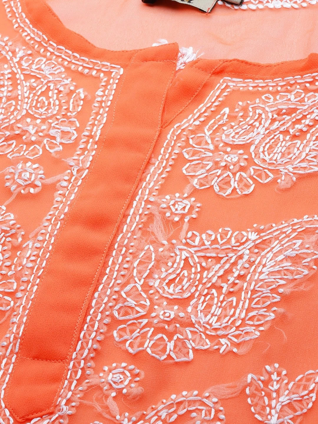 Ada Hand Embroidered Rust Georgette Lucknowi Chikankari Straight Kurta With Slip A411156