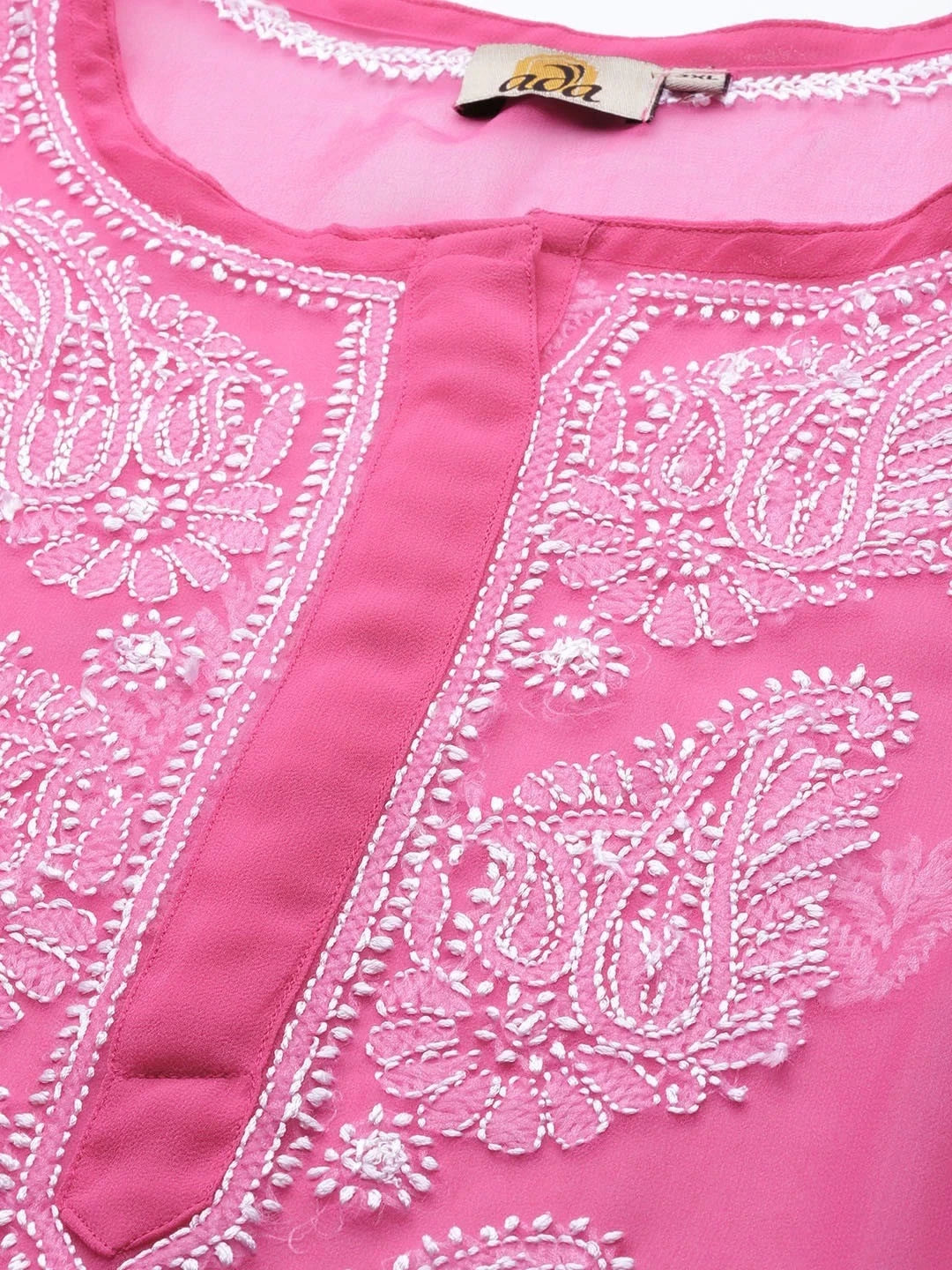Ada Hand Embroidered Onion Pink Georgette Lucknowi Chikankari Straight Kurti With Slip A411159