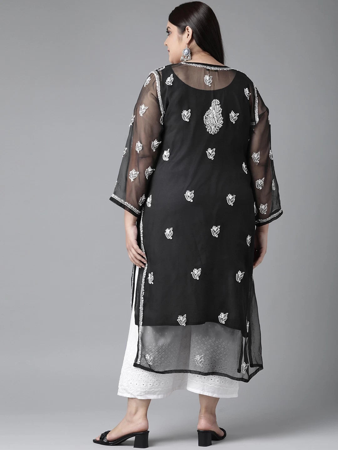 Ada Hand Embroidered Black Georgette Lucknowi Chikankari Straight Kurta With Slip A411129