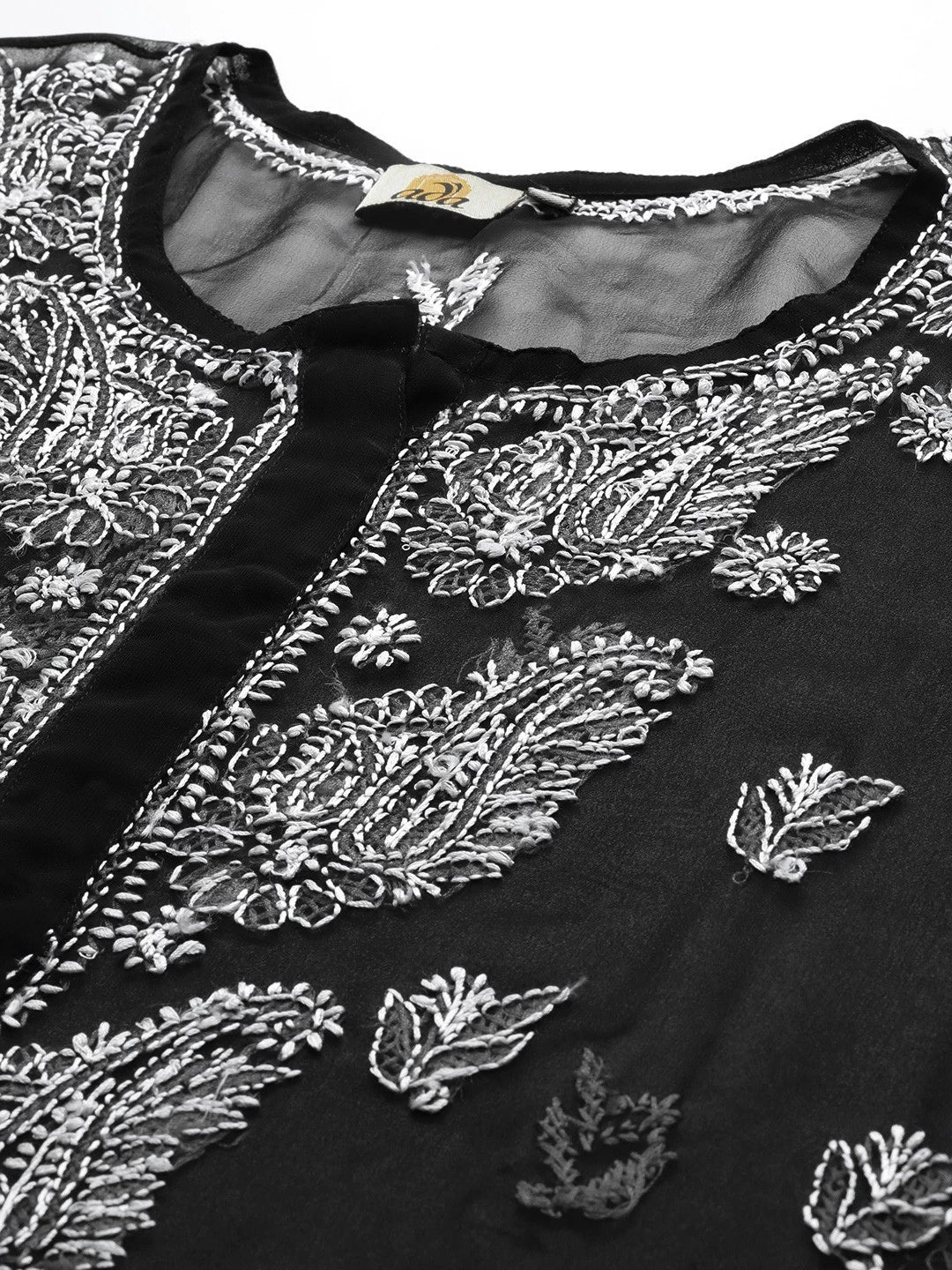 Ada Hand Embroidered Black Georgette Lucknowi Chikankari Straight Kurta With Slip A411129
