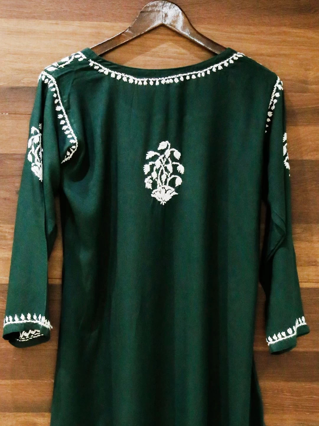 Ada Hand Embroidered Bottle Green Rayon Lucknowi Chikankari Straight Kurta A411524
