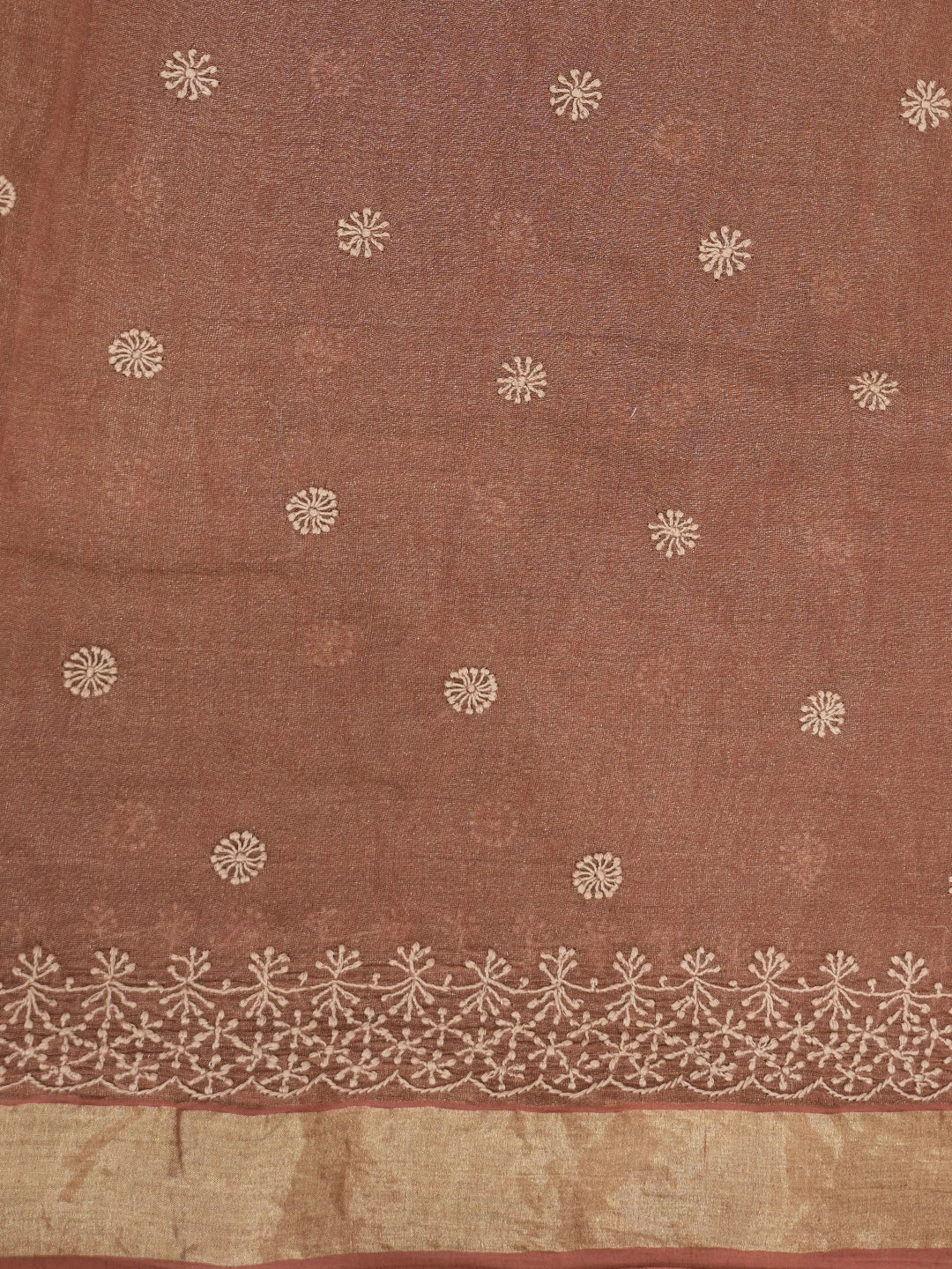 Ada Hand Embroidered Rust Tissue Lucknowi Chikankari Saree With Blouse 01A265927
