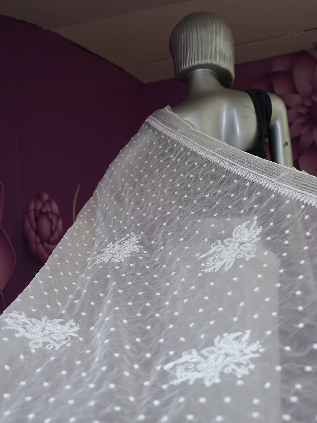 Ada Hand Embroidered White Organza Lucknowi Chikankari Saree With Blouse And Pearl Work 01A518735