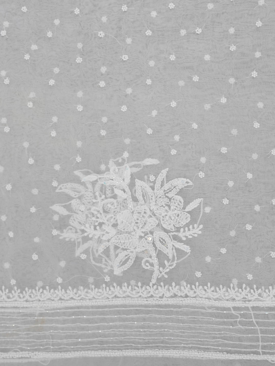 Ada Hand Embroidered White Organza Lucknowi Chikankari Saree With Blouse And Pearl Work 01A518735