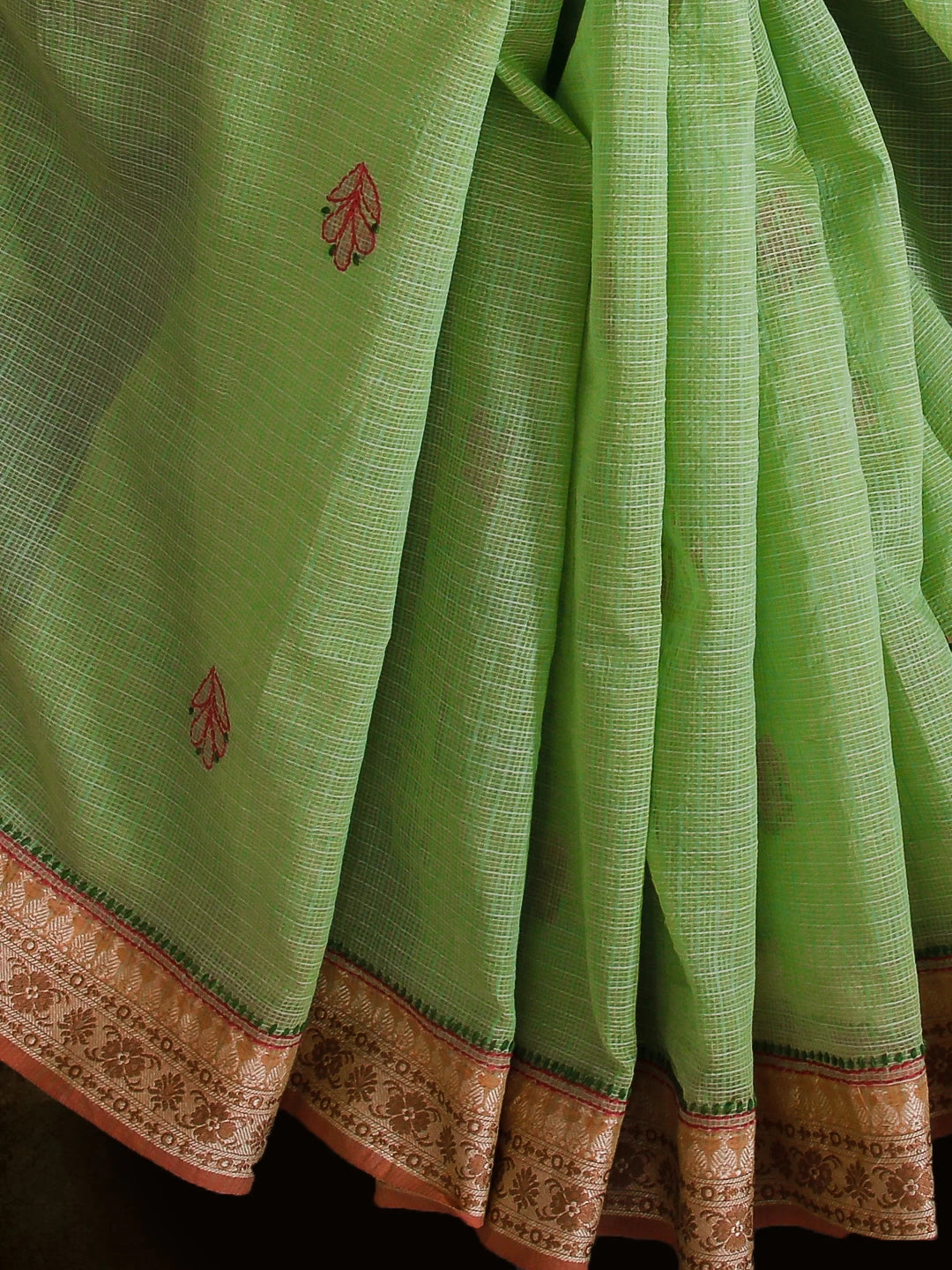 Ada Hand Embroidered Light Green Kota Chanderi Lucknowi Chikankari Saree With Blouse 01A468540