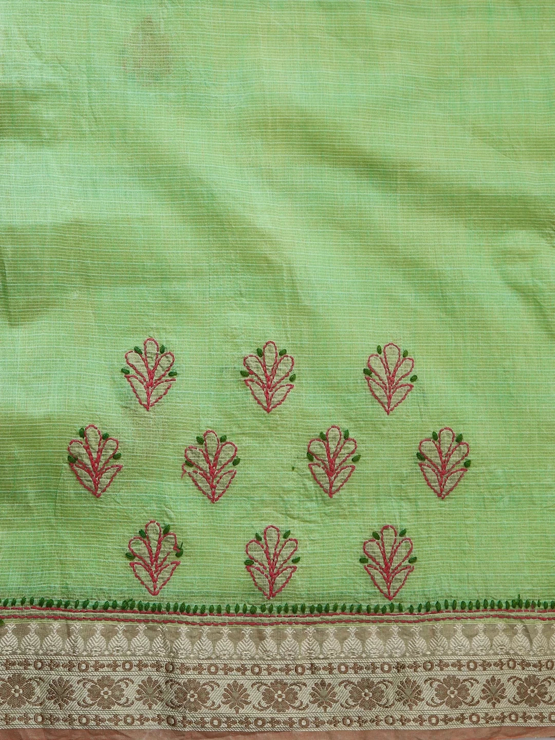 Ada Hand Embroidered Light Green Kota Chanderi Lucknowi Chikankari Saree With Blouse 01A468540