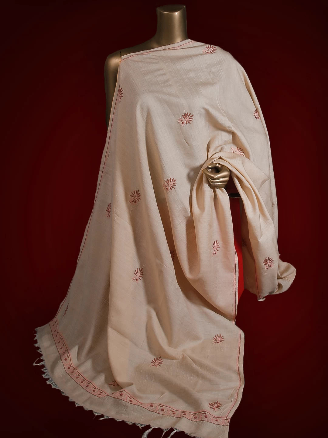 Ada Hand Embroidered Fawn Silk Lucknowi Chikankari Dupatta 01A313084
