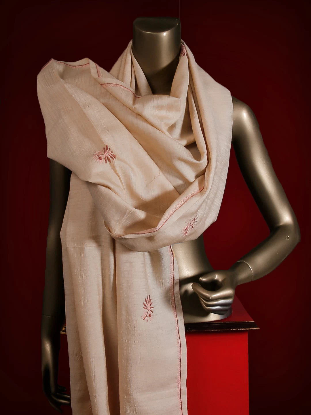 Ada Hand Embroidered Fawn Silk Lucknowi Chikankari Dupatta 01A313084
